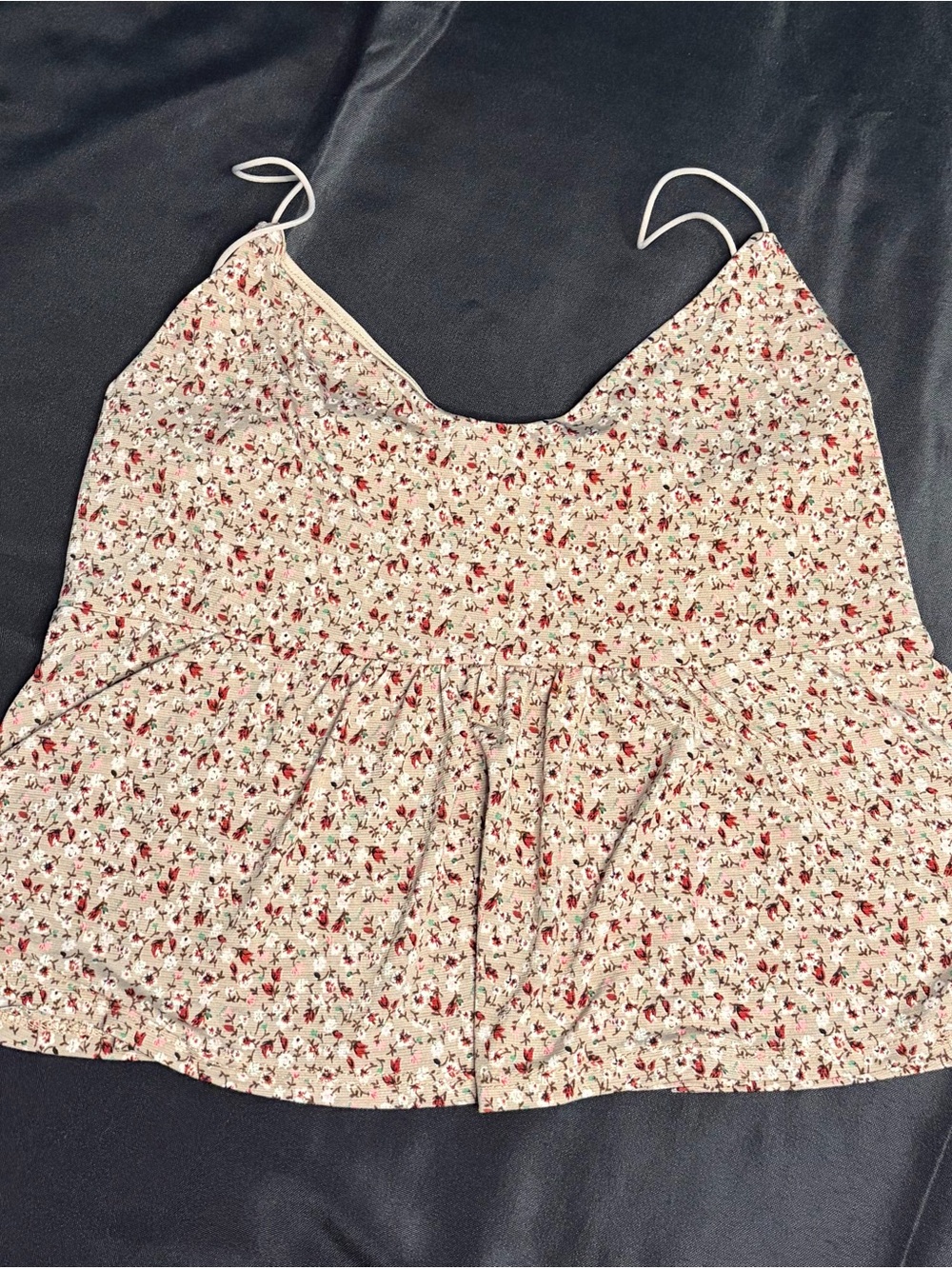 glam Cream Floral Spaghetti Strap Peplum Crop Top